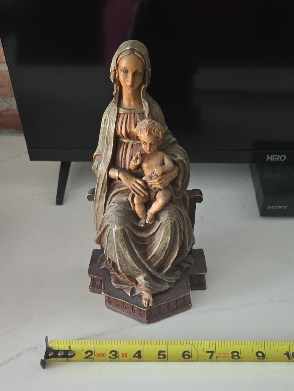 Source Unknown Hand-Painted Madonna & Child Statue in Beige and Brown